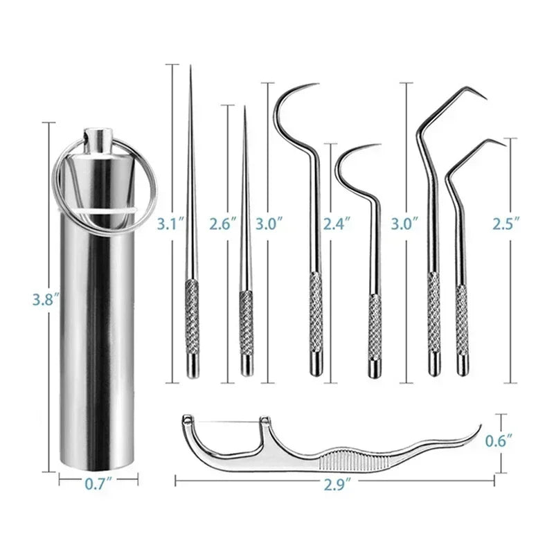 Juego de Palillos de Dientes de Acero Inoxidable RUZOFO - Herramienta Dental Portátil para Limpieza y Cuidado Bucal