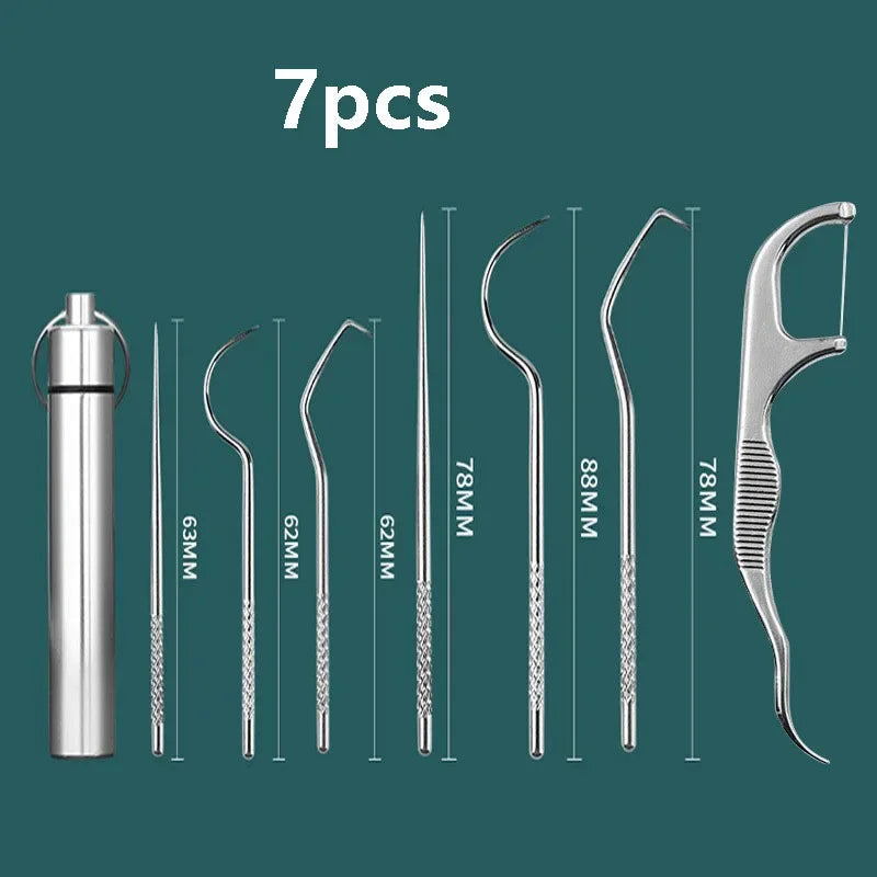 Juego de Palillos de Dientes de Acero Inoxidable RUZOFO - Herramienta Dental Portátil para Limpieza y Cuidado Bucal