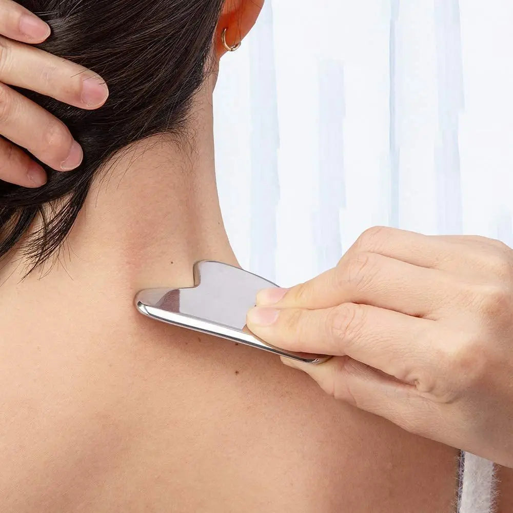 Masajeador de Acero Inoxidable Gua Sha para Cara, Cuello y Cuerpo – Herramienta de Cuidado Facial y Corporal