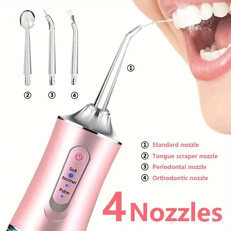 Irrigador Oral USB Recargable – Limpiador de Dientes Portátil con 3 Modos y 4 Boquillas