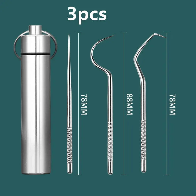 RUZOFO Stainless Steel Toothpick Set - Portable Dental Tool for Oral Cleaning and Care