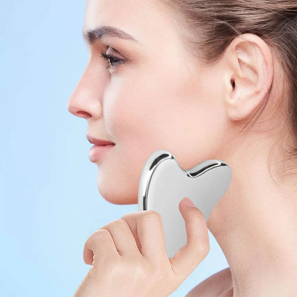 Masajeador de Acero Inoxidable Gua Sha para Cara, Cuello y Cuerpo – Herramienta de Cuidado Facial y Corporal