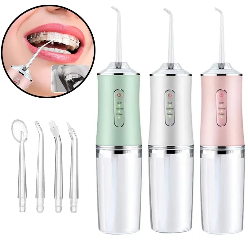 Irrigador Oral USB Recargable – Limpiador de Dientes Portátil con 3 Modos y 4 Boquillas